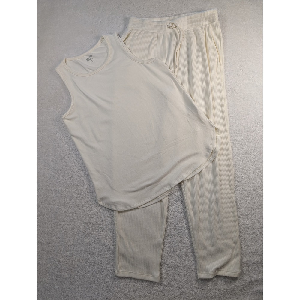 Lands End Womens Ivory‎ Ribbed Lounge Set Tank Top and Pants XS